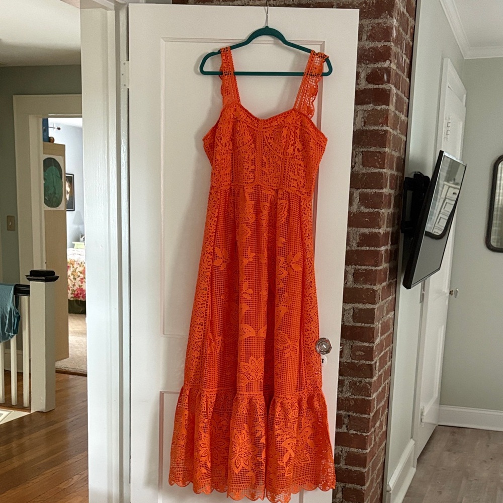 FARM Rio Vibrant Orange Lace Maxi Dress